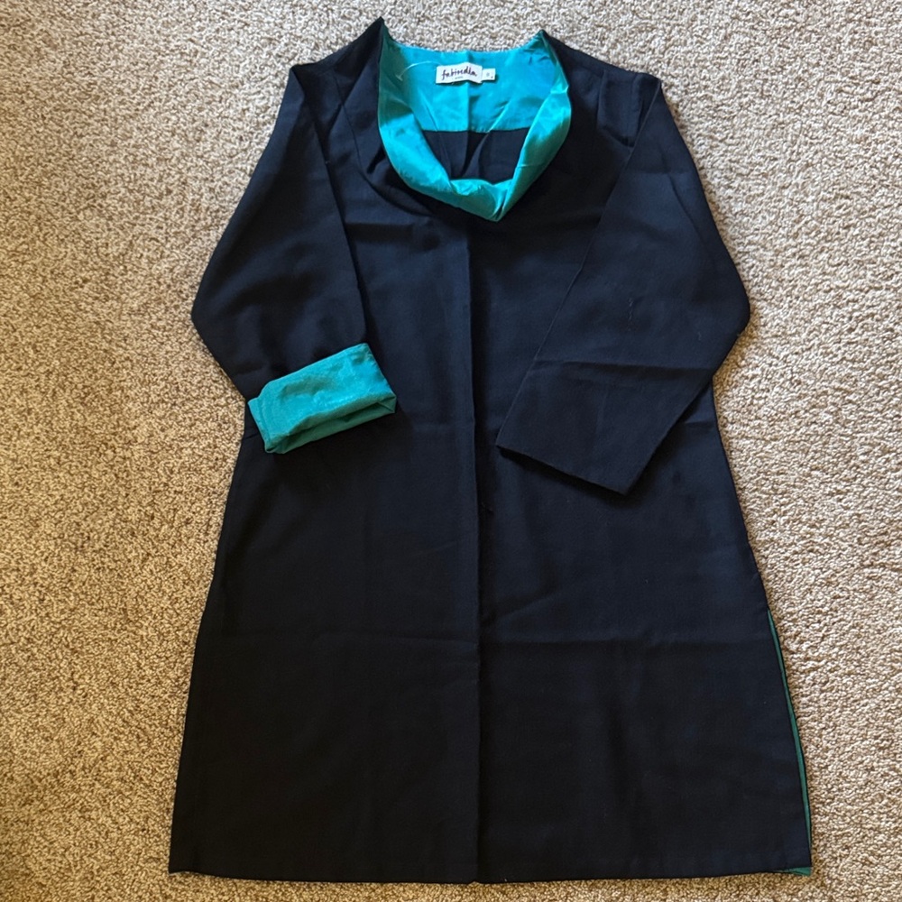 fabindia Black wool kurta with beautiful Teal detail